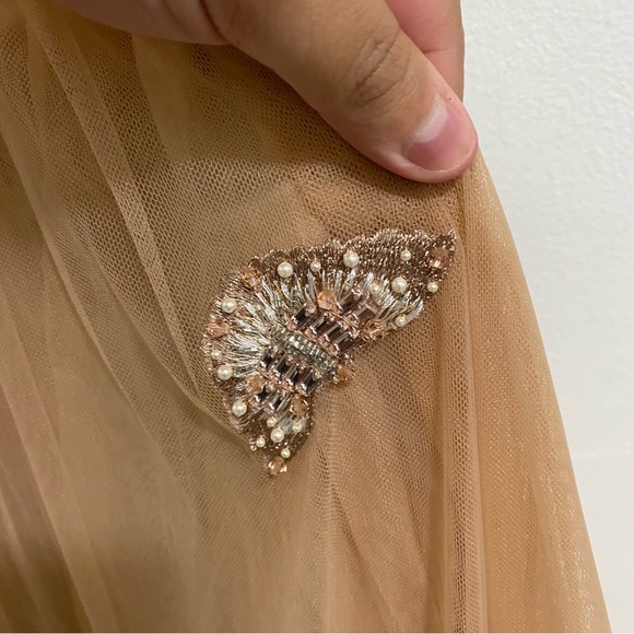 NWOT Anthropologie BHLDN Cordelia Embroidery Beige Pink Maxi Dress Gown Sz 4 - Picture 6 of 13